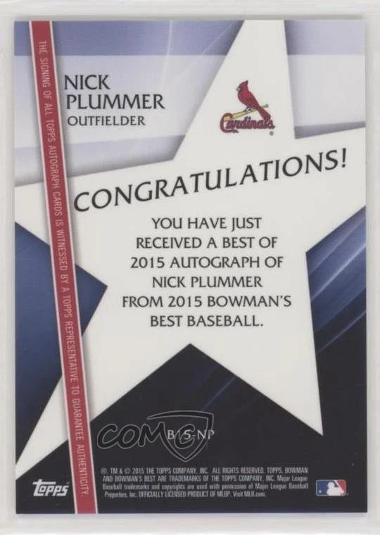2015 Bowman's Best of Atomic Refractor /50 Nick Plummer #B15-NP Auto - Image 2 of 2
