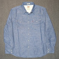 Levi's Western Denim Chambray Shirt Mens XL Blue Pearl Snap Button Long Sleeve