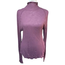 Free People Womens Wine Semi Sheer Ribbed Mock Neck Thermal Fairy Grunge Medium