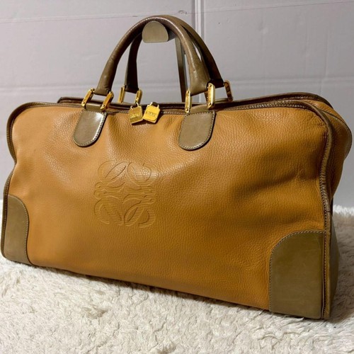 LOEWE Amazona 50 Boston Bag Anagram Leather Camel Brown Travel Bag Used From Jp