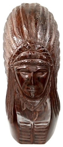 Vintage Hand Carved Wood Native American Indian Chief Bust Sculpture Statue