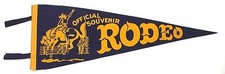 Vintage 1940s Felt Rodeo Pennant - Official Souvenir Bucking Bronco Cowboy Flag