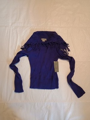 Ann Trinity Vintage 90s Y2K Cotton Sweater Purple Fringe OverSize Collar Size XS
