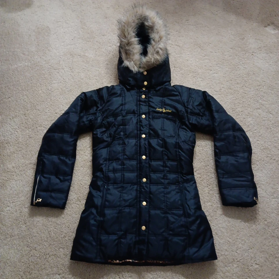 Abrigo de plumón chaqueta acolchada Baby Phat Med. Ropa de calle Hip Hop con capucha de piel negra de colección Y2K Foto 3 de 4