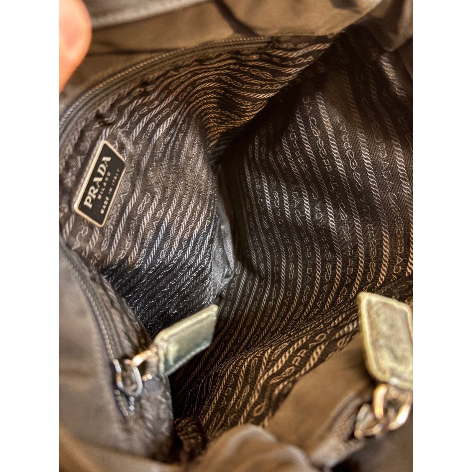 Prada Black Nylon Tote Bag Leather Trim Triangle Logo Shoulder Bag Vintage thumbnail 10