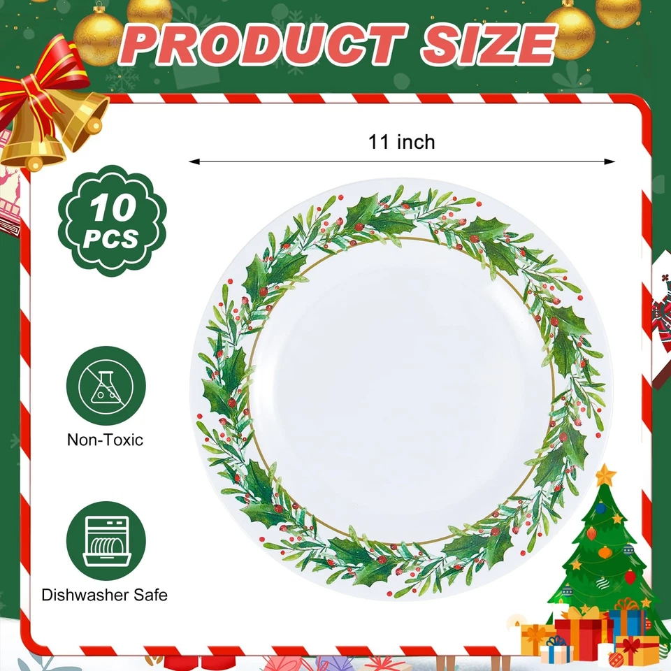 10 Pcs Christmas Holly Melamine Dinner Plates - Holly Plates Holiday Dinnerwa... - Image 2 of 4