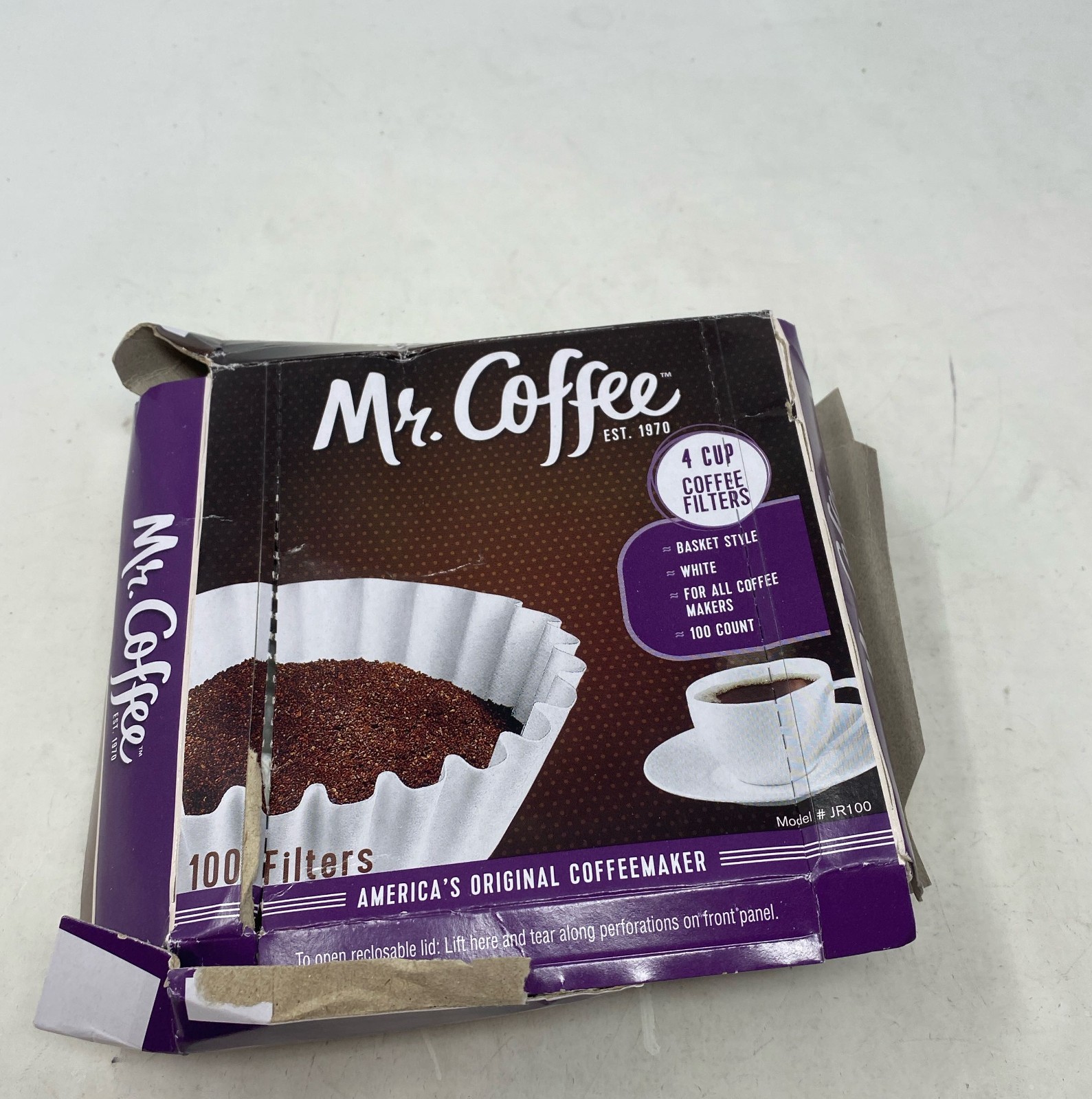 Mr. Coffee JR100 4-Cup Basket Coffee Filters, White, 100 Cou