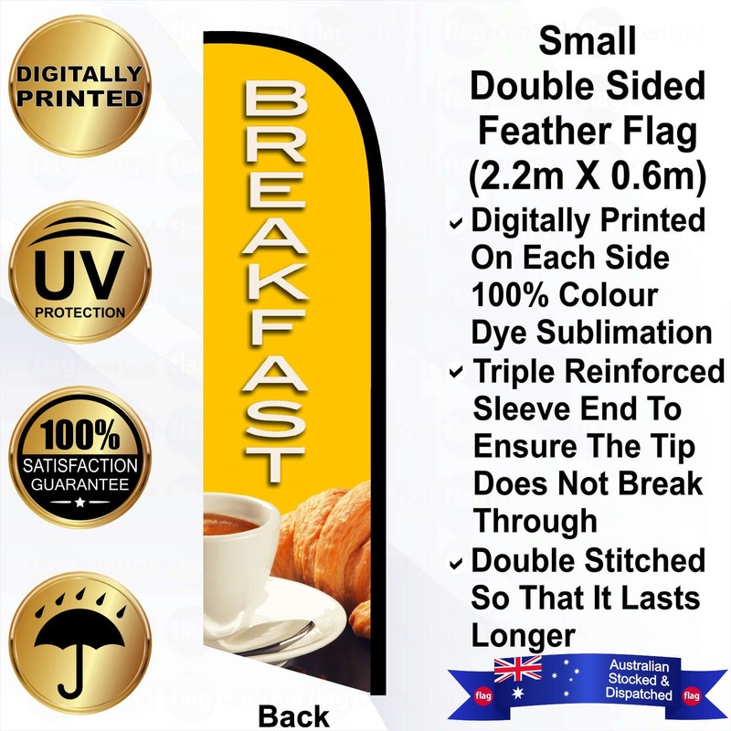 F - BREAKFAST Deluxe Double-Sided Yellow 2.7m Feather Flag / Banner Kit with Pole Set, Galvanised Steel Ground Spike and a Free Carry Bag - 2