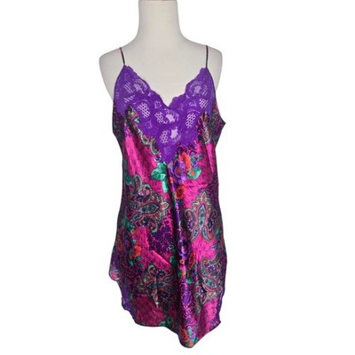 Vintage 90s Victoria's Secret Satin Slip Gold Label Floral Lace Women Sexy Large