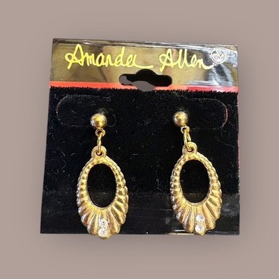 Amanda Allen Gold Tone Dangle Oval Earrings with Rhinestones