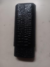 Black Leather "Ebony" Wood Cedar Lined Telescoping TWO Cigar Holder