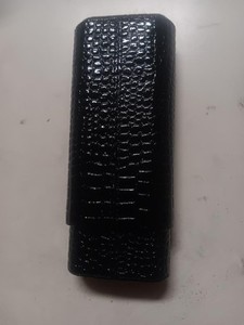 Black Leather "Ebony" Wood  Cedar Lined Telescoping TWO Cigar Holder