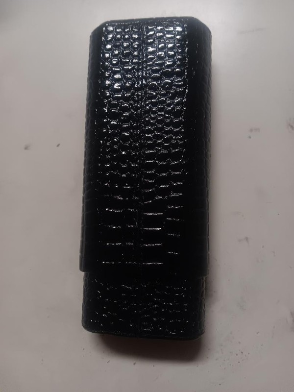 Black Leather "Ebony" Wood  Cedar Lined Telescoping TWO Cigar Holder