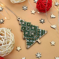 DIY Beaded Embroidery Kit Forest beauty Christmas Ornament on Wooden Base
