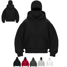 Balaclava Hoodie Zipper Winter Men Hoodies Balaclava Double Hood Mask Fleece