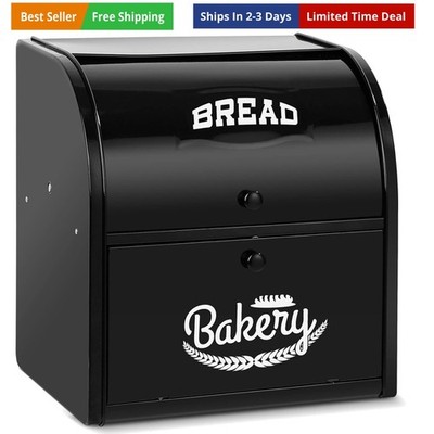 Stainless Steel Bread Box, 2 Layer Roll Top Bread Boxes, Large Capacity Food ...