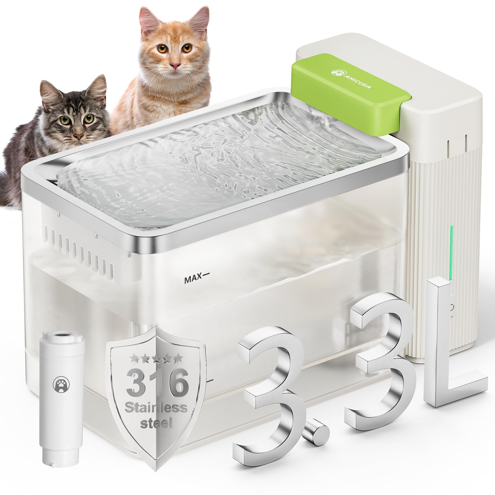 A3 Lite Fontaine à Eau Chat Ultrafiltration Contre les Poils et l'Eau Stagnante