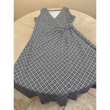 Lands' End Maxi Dress Womens Petite L Navy White Floral Sleeveless V-Neck