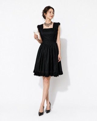 Chantal Thomass Dress Japan Licensed 1990s Sleeveless Black Cotton Frill Size 38