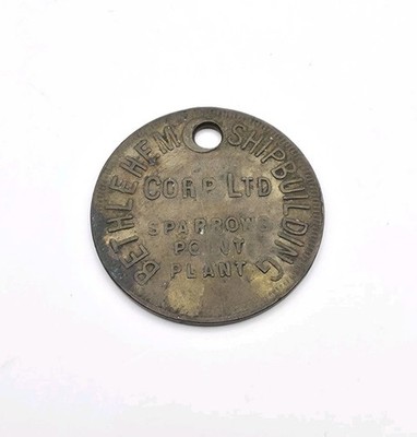 Vtg Bethlehem Ship Building Corp. Sparrows Point MD Employee Chit Tool Check Tag