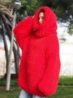 Mohair Sweater Oversize Red T-neck removable Handmade Handknitted Lanaknittings