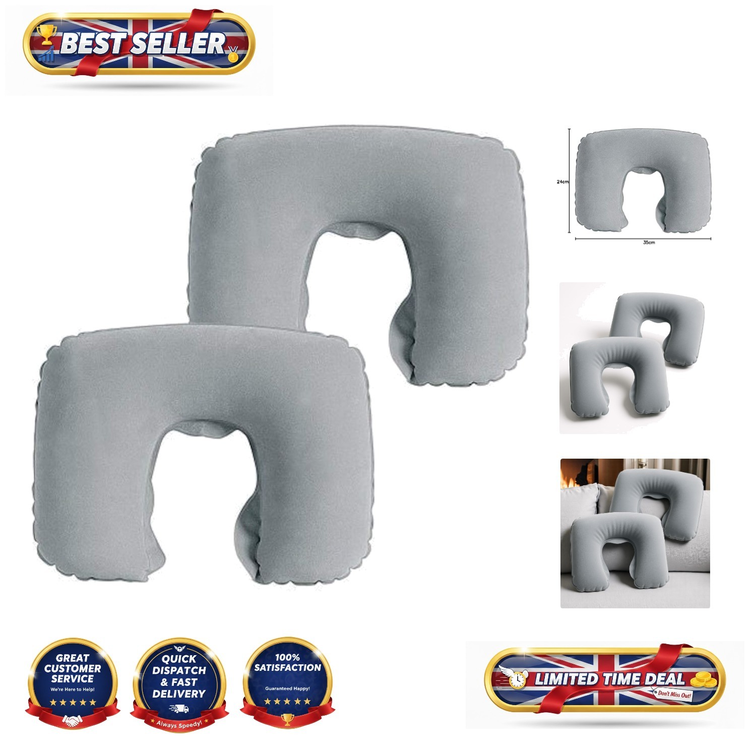 Travel Comfort: Set of Two Grey Inflatable Neck Pillows - Lightweight & Portable