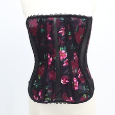 Adore Me Women's Serene Floral 3 Boned Corset Back Lace up Black Sz L