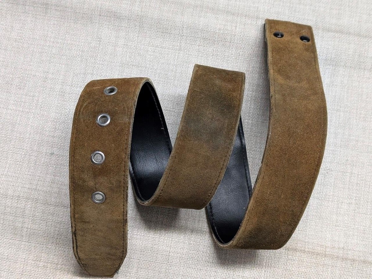 vintage RUSTIC buckle belt SUEDE cowhide leather 36  display picture 1