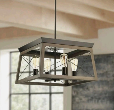 Progress Lighting Briarwood 4-Light Antique Bronze Farmhouse Square Chandelier