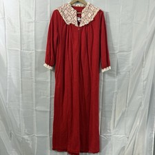 Vintage Monte Carlo Long Red w/Lace Robe House Coat Loungewear M USA Modest  