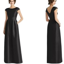 NWT Alfred Sung Cap Sleeve Pleated Skirt Dress Pockets Black Maxi Dress Size 2