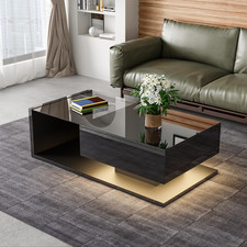 Hochglanz LED Couchtisch mit Glas und Schublade Beistelltisch Sofatisch Tish