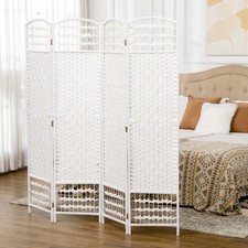 4 Panel Room Divider Folding Privacy Screen with Pine Wood Frame White