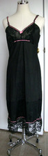 Vintage Vanity Fair Black Nylon Lace Full Slip Pink Ribbon Bow Sz Small Bust 36