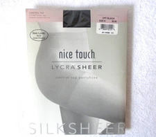NICE TOUCH LYCRA SHEER CONTROL TOP PANTYHOSE REINFORCED TOE SIZE A BLACK NIP