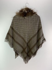 GUCCI Vintage GG Logo Monogram Fox Fur Shawl Scarf Brown Beige Wool Silk