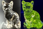 Vintage Fenton clear art glass mini Cat kitten Figurine UV glow manganese