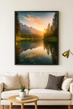 Peaceful Mountain Landscape Printable Wall Art | Golden Hour Forest Lake 16x20