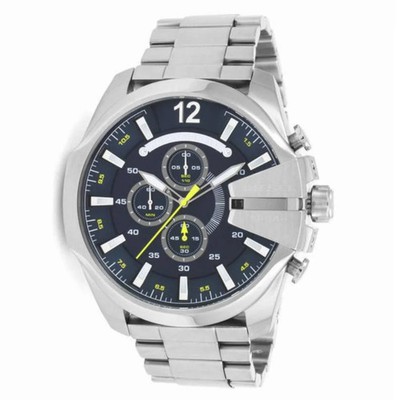 Diesel  DZ4465 Mega Chief Men's Silver Blue Dial Chrono Watch 59X51mm