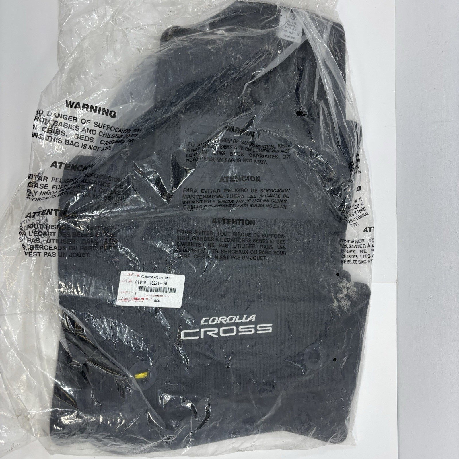 2022 Toyota Corolla Cross Carpet Floor Mats AWD Black PT919-16221-20 - 4 Piece