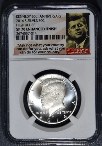 2014-S 50C KENNEDY SILVER HALF ENHANCED Hi Rel 50th Ann KM#A202c NGC SP70 A6662