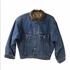 Veste vintage jeune denim trucker doublée sherpa cuir col détail XL enfant 