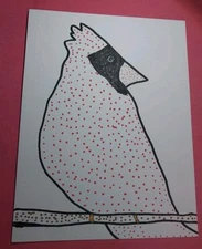 GAT IMPRESSIONISM ORIGINAL Painting Whimsical Animals On Paper 6X8 Red Bird