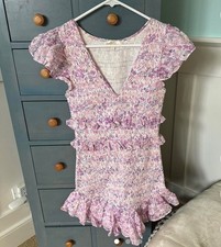 Loveshackfancy Sanora Ruffle Mini Dress In Purple Iris Floral Size Small NEW