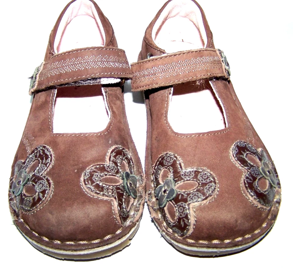 Stride Rite Niñas Talla 11M Mary Jane Zapatos "Maddy" Marrón Cuero Flores wVelc Foto 3 de 4