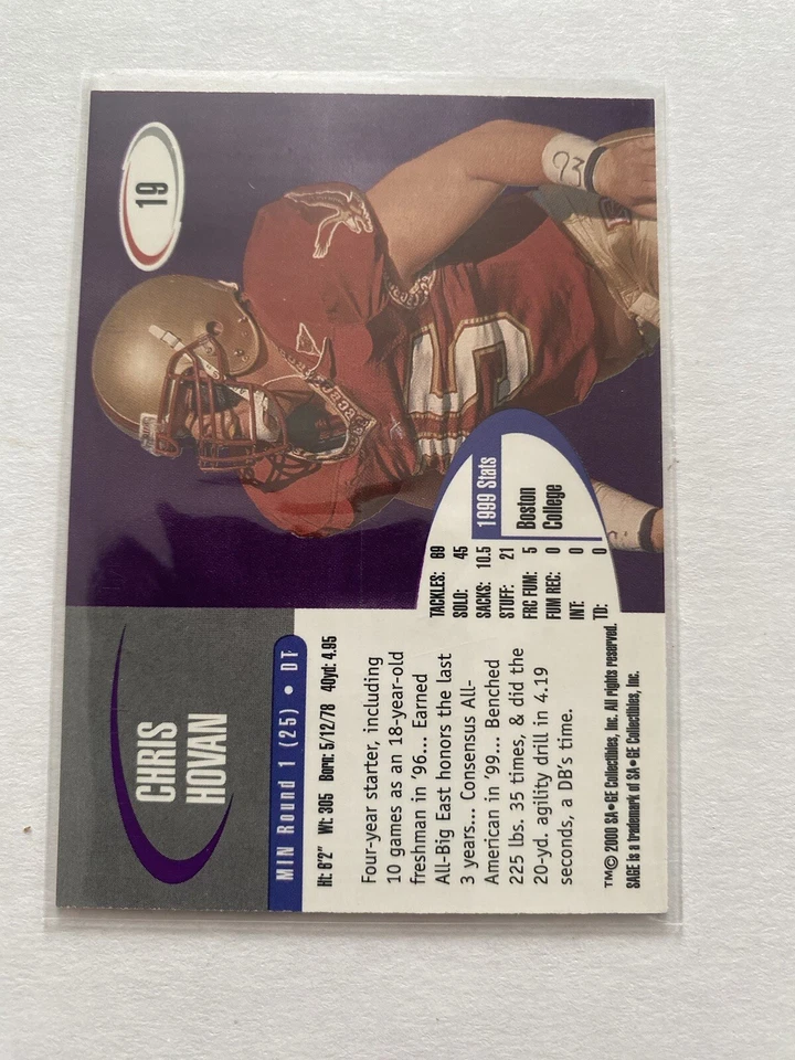 2000 SAGE Chris Hovan #19 Rookie RC 1/4500 Vikings - Image 2 of 2