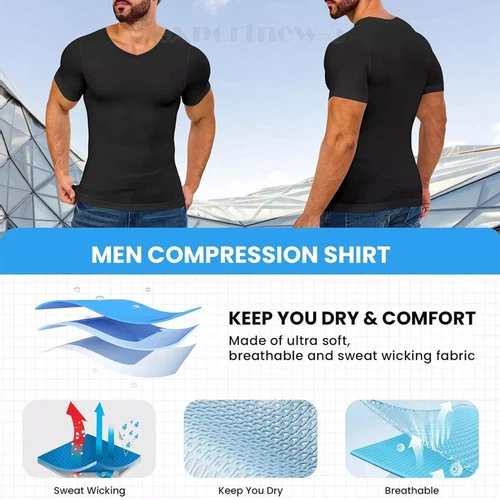 Camisas de compresión de manga corta Cool Dry para hombre, camiseta deportiva capa base - Imagen 13 de 22