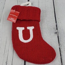 Christmas Mini Knit Stockings Holiday Decorations Red Letter "U" Wondershop New