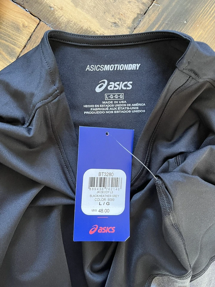 Camiseta Asics Black Youth Decoy manga longa absorção de umidade atlética tamanho grande NOVA - Imagem 4 de 4