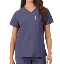 Cuddl Duds Petite Women's V- Neck Heather Navy Nurse Medical Scrubs Top Size SP